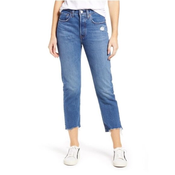 NWT Levi's 501 Original Cropped Raw Hem High Rise Straight Leg Jeans - Size 24 - Picture 1 of 10